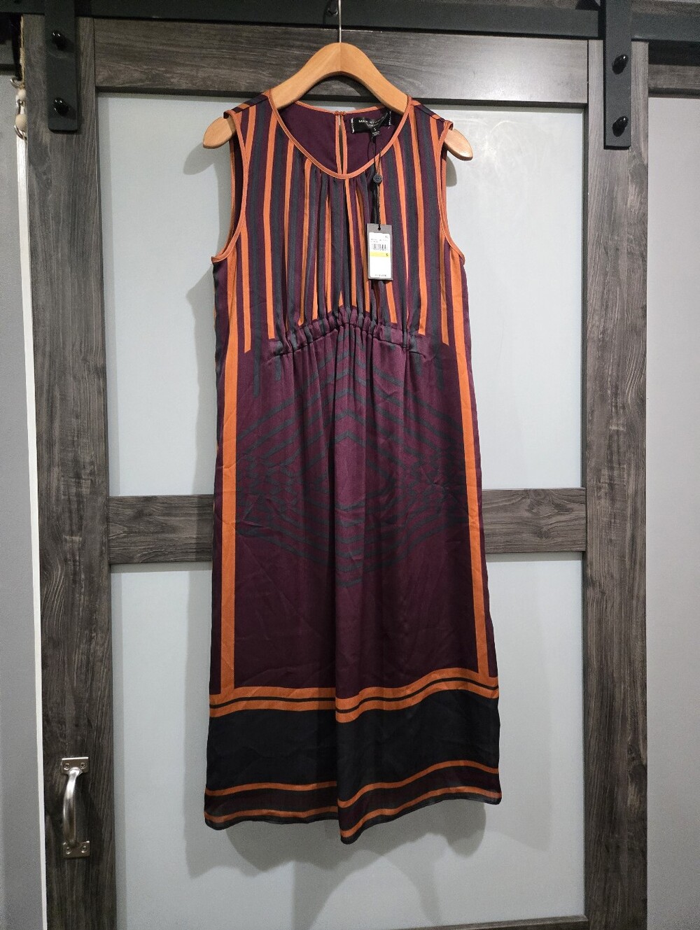 Max Studio London Stripe Geometric Satin Dress Size Small NWT